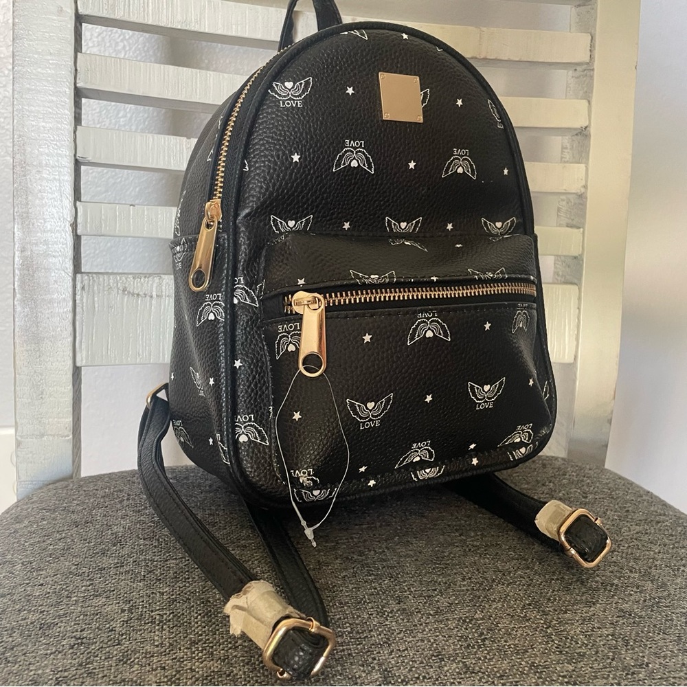 Love Angel Wings Black Mini Backpack Purse BNWT